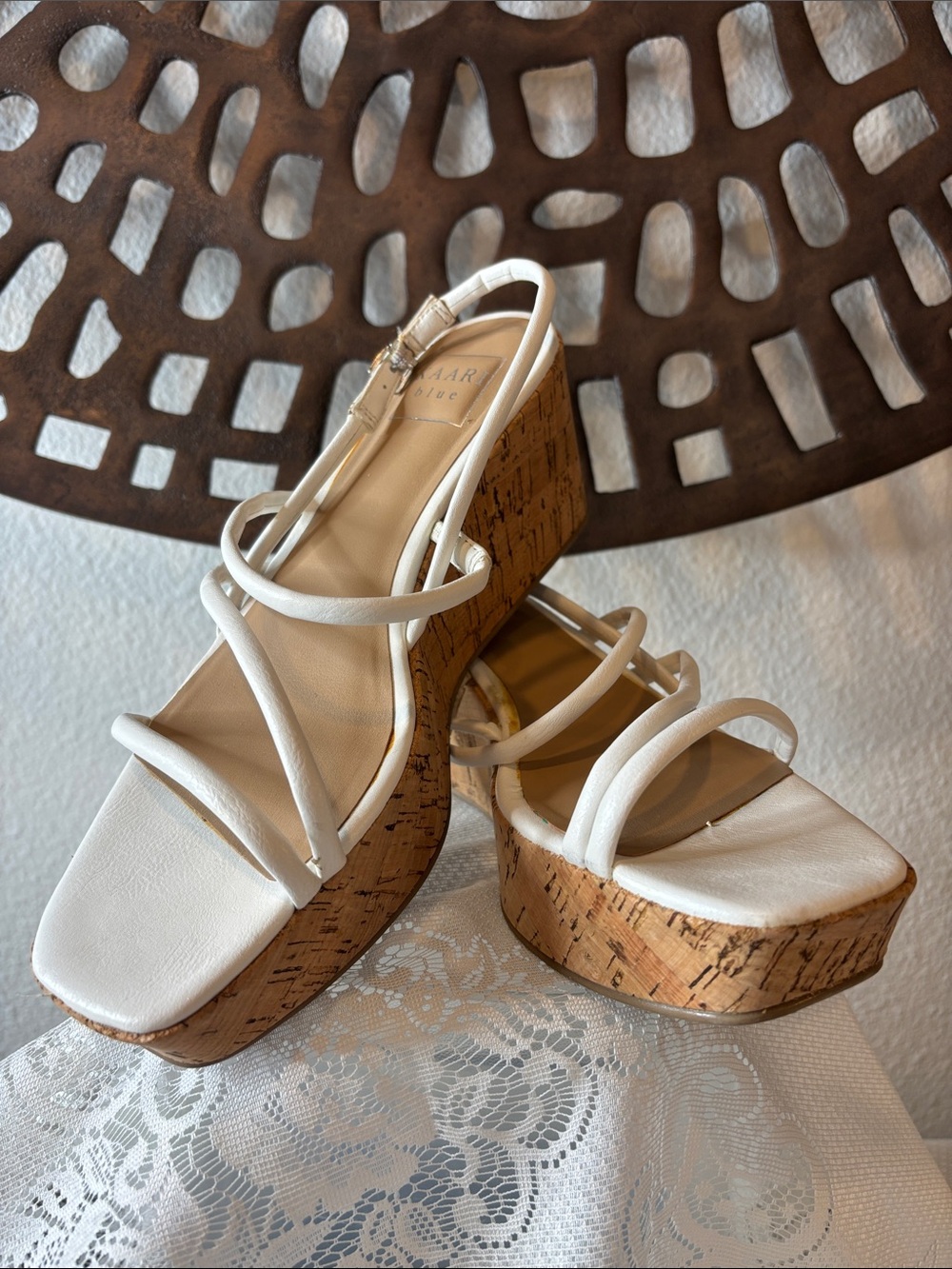 🤍 Resort White Cork Platform Wedge Sandals Kaari Blue Yolanda 7.5 🤍